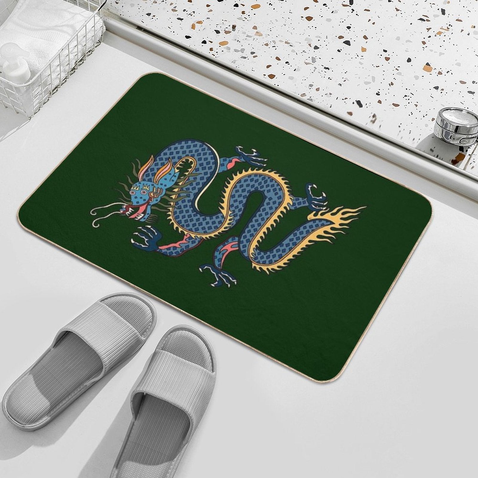 TIBETAN DRAGON RUG-green  Repositionable Bath Mat