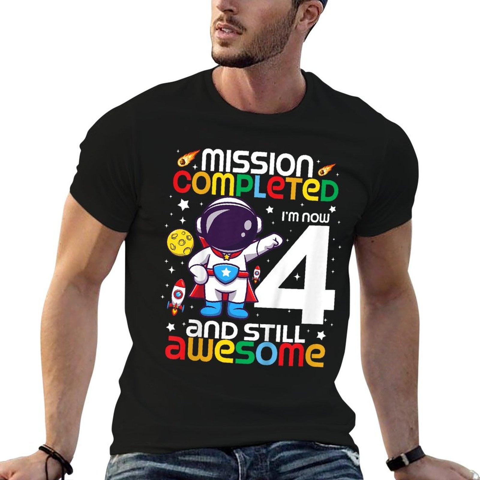 Kids 4 Year Old Boy Astronaut Space Birthday 4th Birthday Boys  Breathable T-Shirt