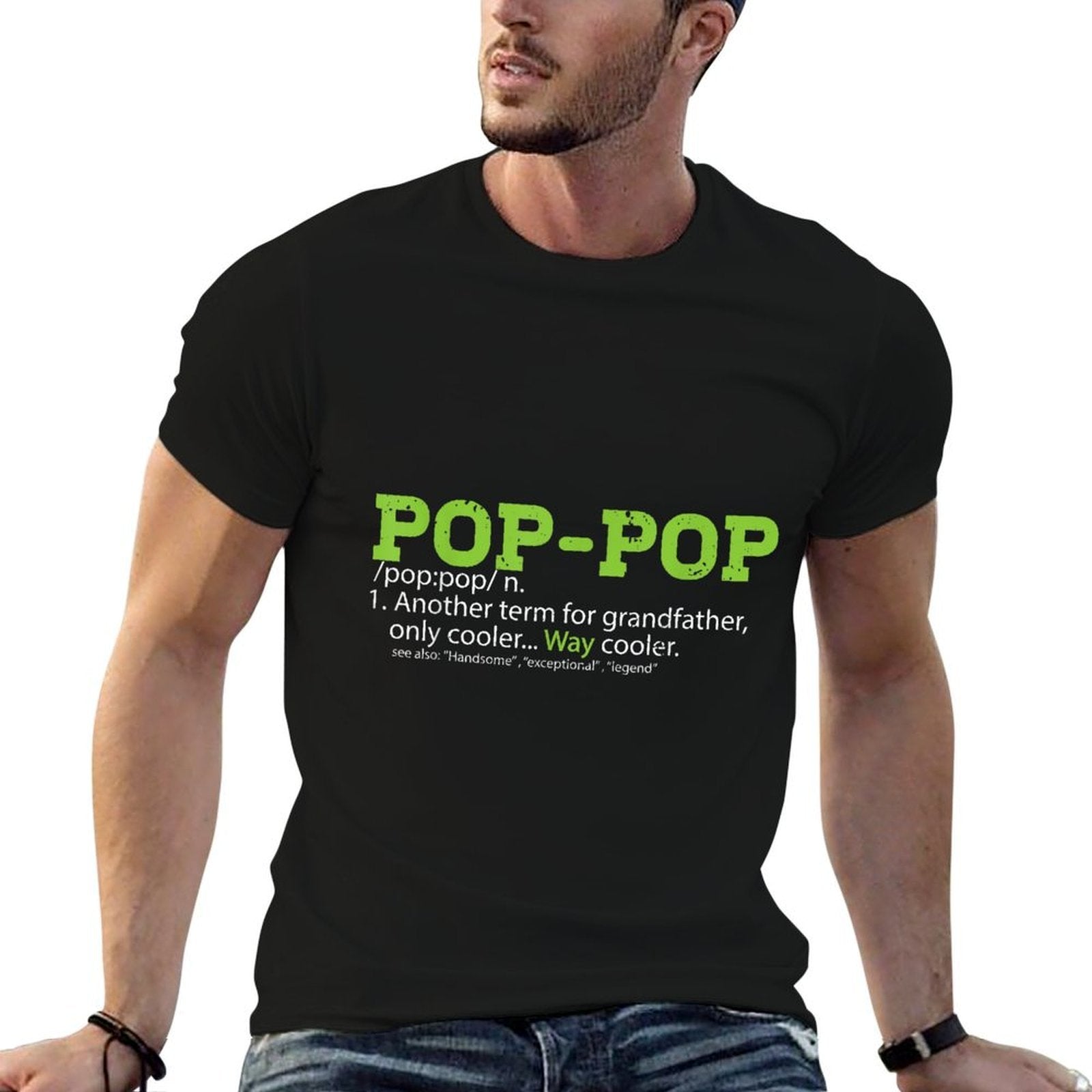 Pops for Grandpa, Pop-Pop Definition Cool Dad Gift  Ribbed Collar T-Shirt