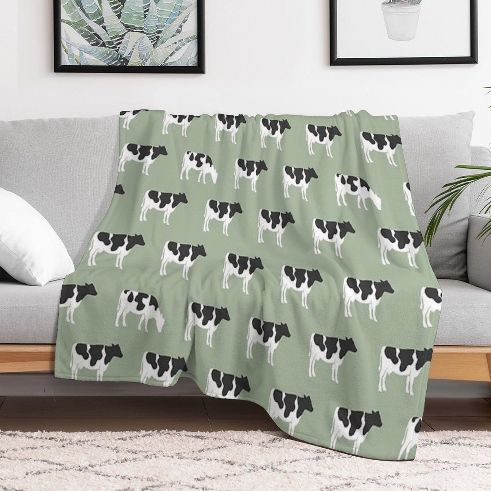 Cows - Farm - Dairy Cows on Sage Velvety-soft Throw Blanket