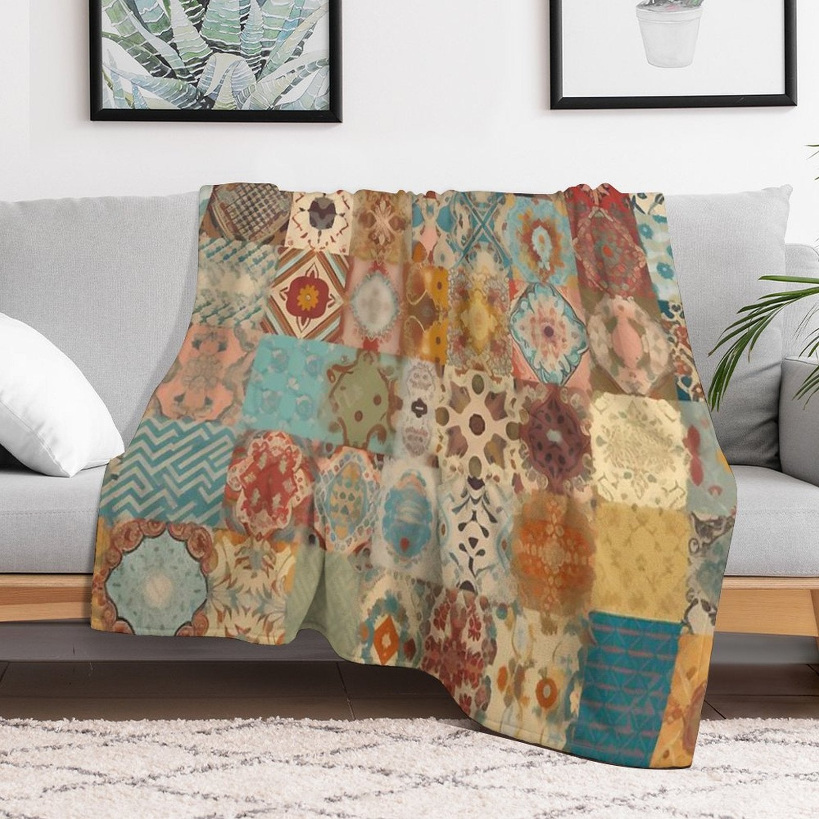 Bohemian Patchwork Style Multi-functional Throw Blanket