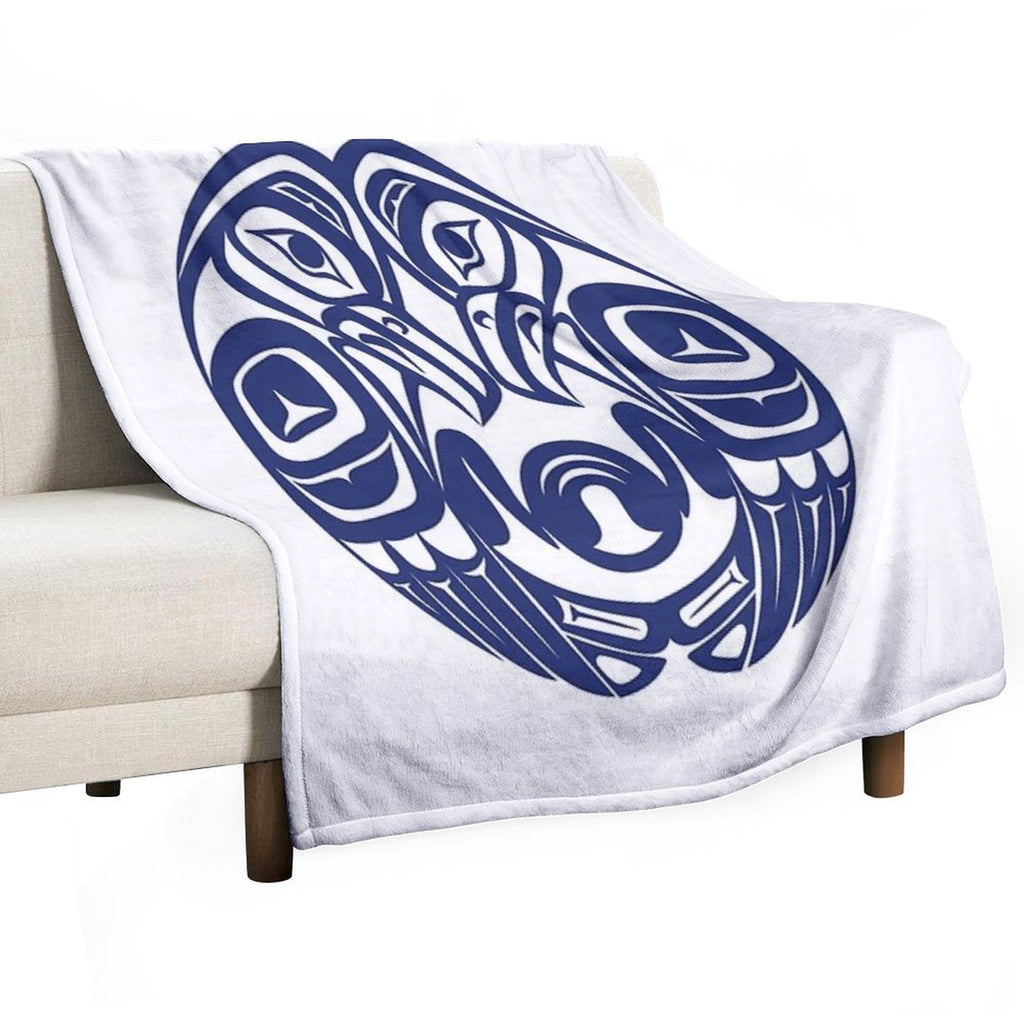 Double Raven Circle Pacific Northwest Formline Salish Haida Eagle Moon Plush Throw Blanket