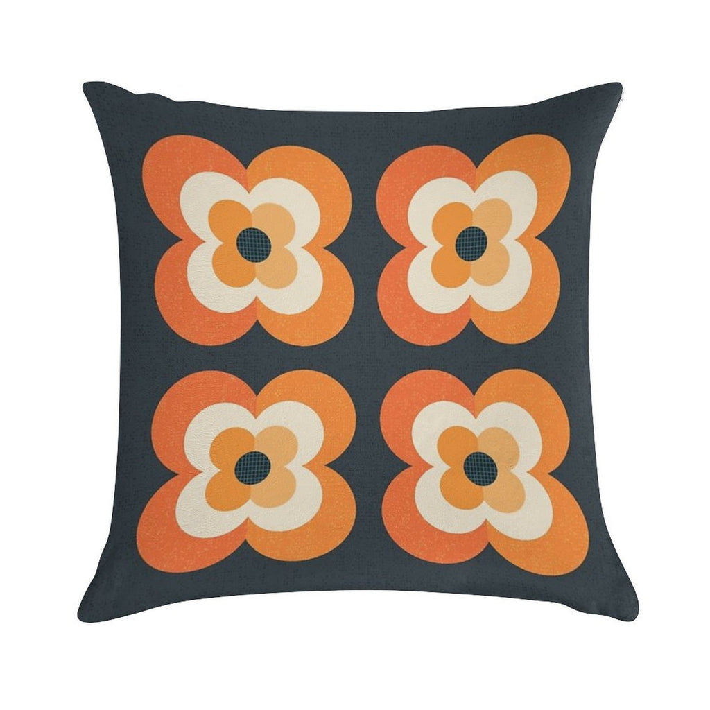Retro Flowers - Orange And Charcoal Soft Easy Maintenance Throw Pillow