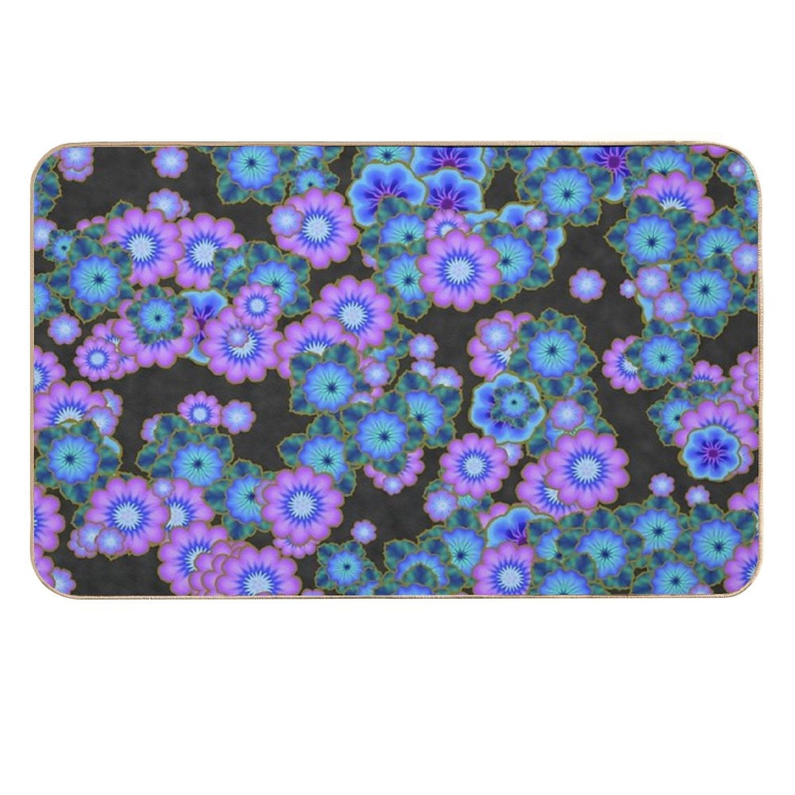 Black Blue And Purple Retro Flowers  Versatile Bath Mat