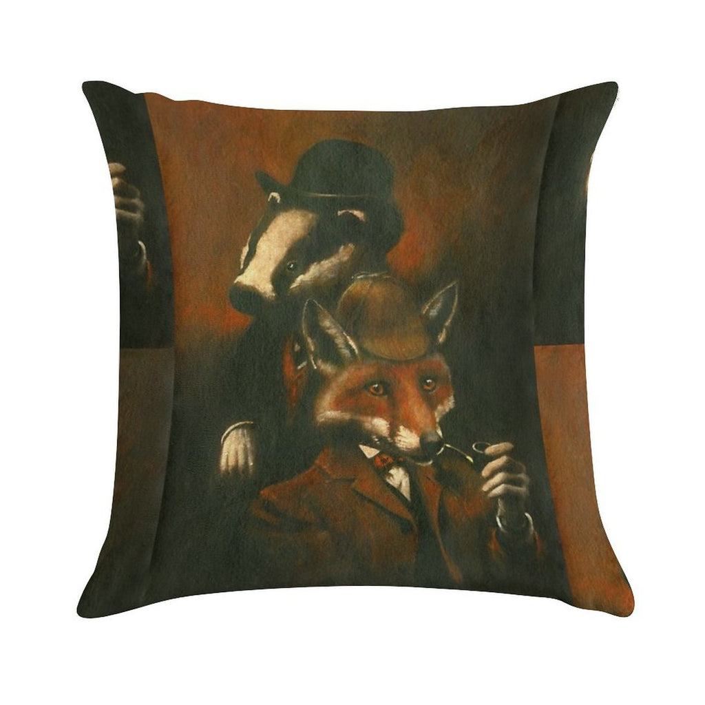Fox And Badger Holmes And Watson Soft Hidden Zipper Throw Pillow