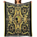 Black Roses And Vintage Baroque Italian  Jewelled Scroll Digital Art Edit Mysticladyart Premium Throw Blanket