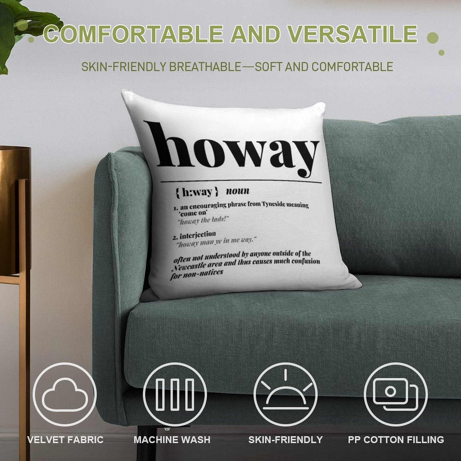 Howay Newcastle City Definition Print Soft Short Plush Fabric Throw Pillow