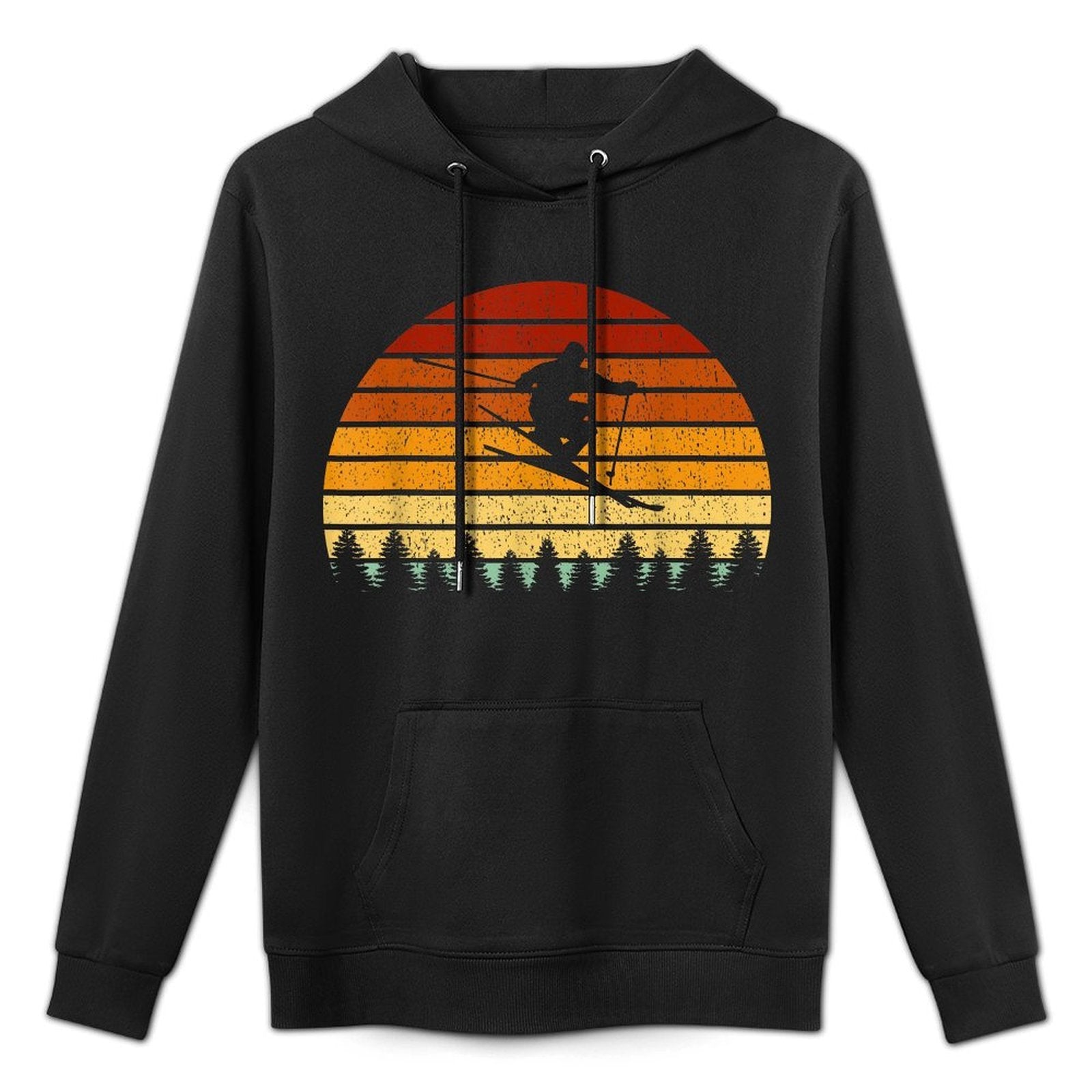 Vintage Sunset Skiing Gift For Skiers Relaxed Fit Hoodie