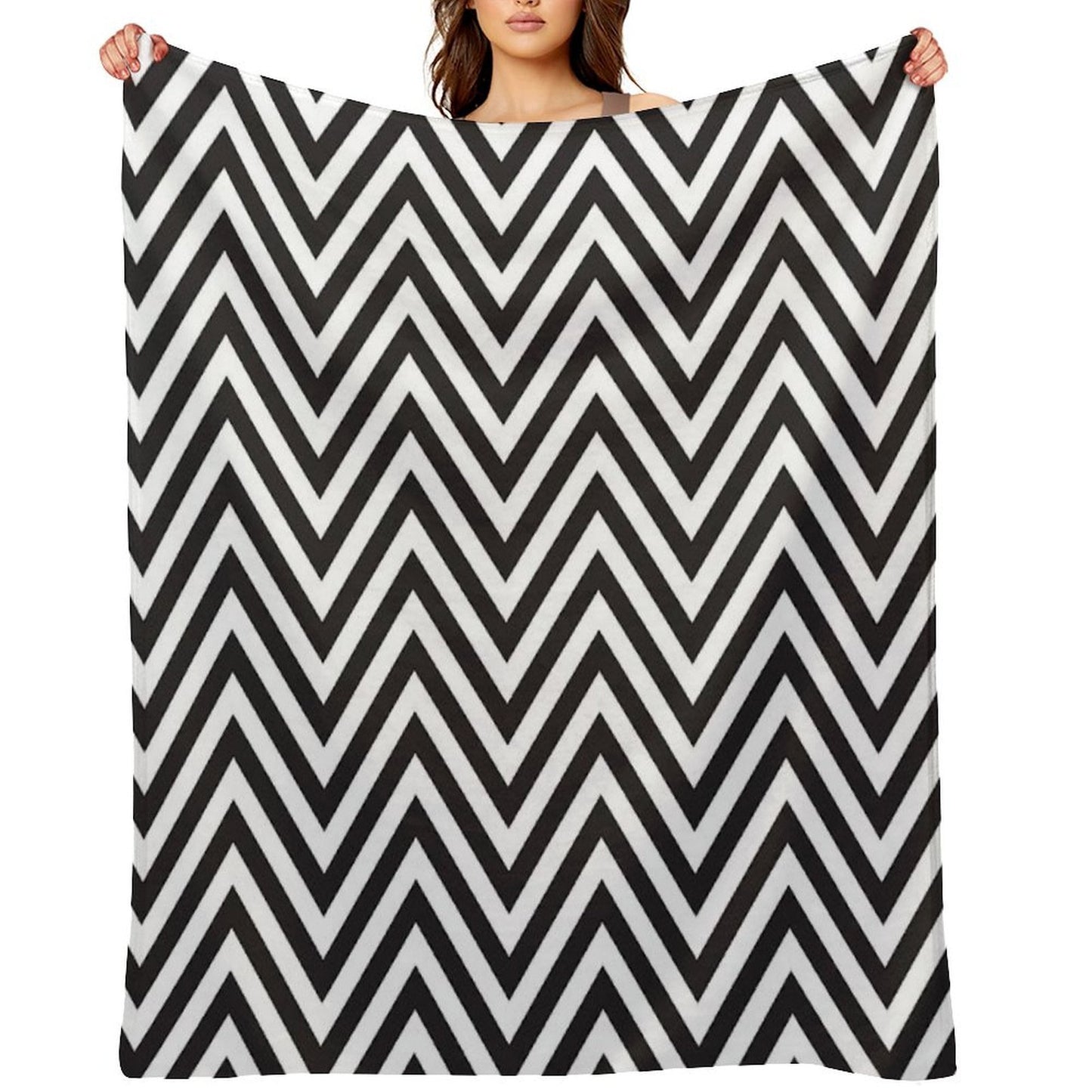MODERN CHEVRON PATTERN Bold Monochrome Black + White Plush Throw Blanket