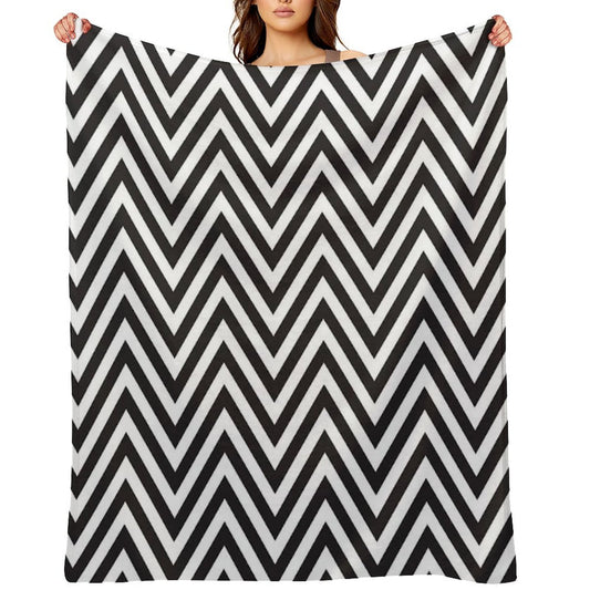 MODERN CHEVRON PATTERN Bold Monochrome Black + White Plush Throw Blanket