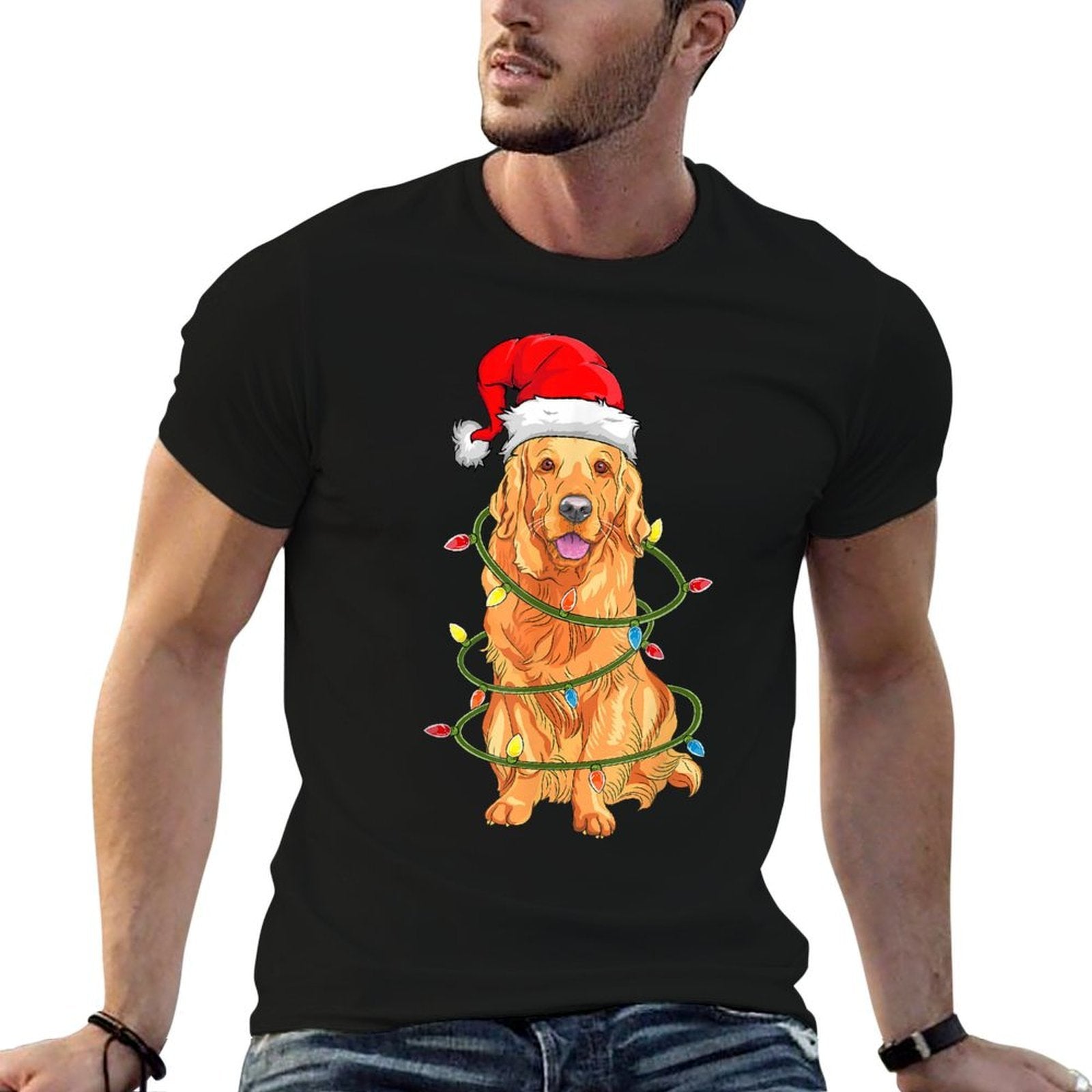 Christmas Dog, Christmas Golden Retriever Pajama  Oversized Silhouette T-Shirt