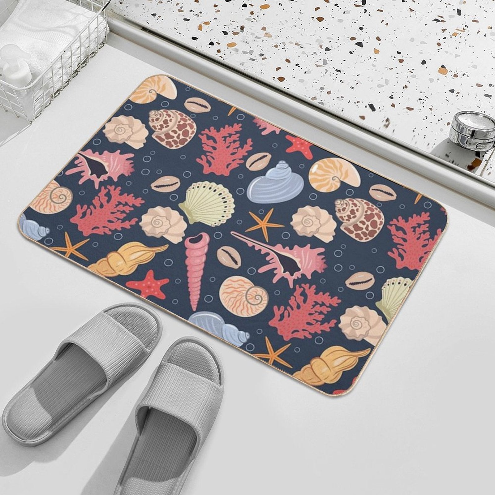 Pattern with Sea Shells  Eco-Friendly Bath Mat