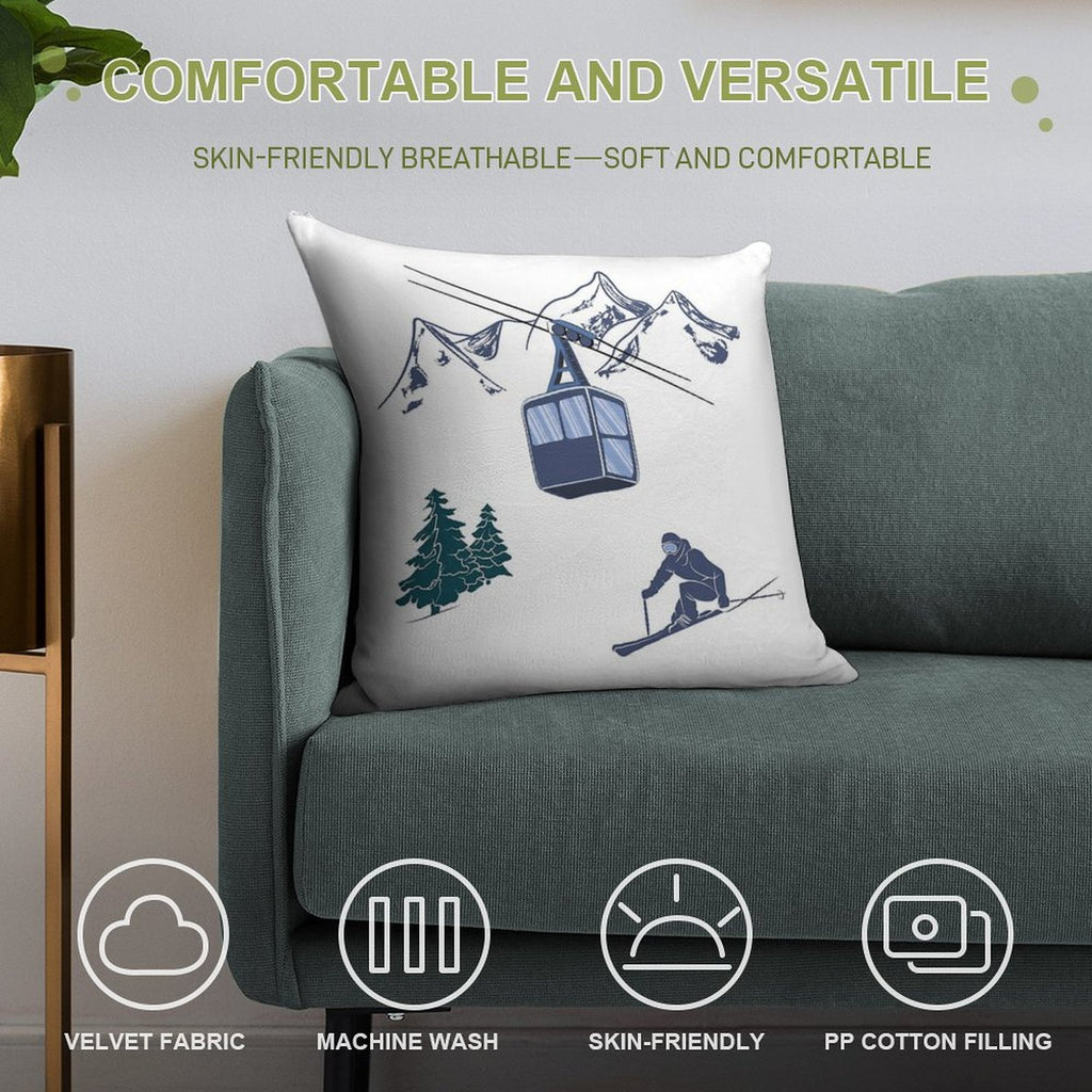 Ski Lift Resort Winter Sports Scene Soft Decorative Cover Throw Pillow
