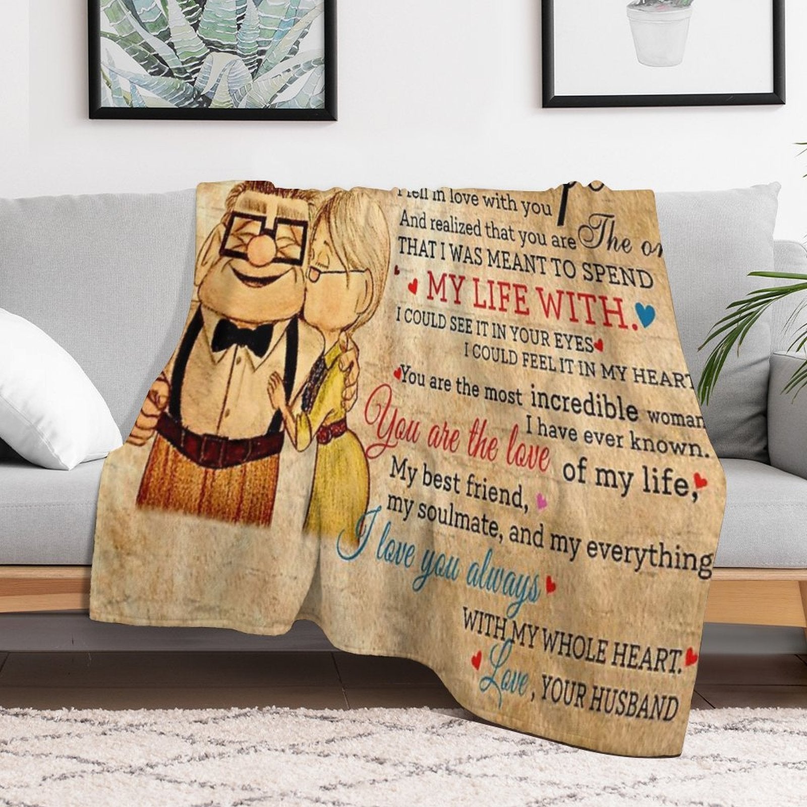 Carl And Ellie To My Wife I Love You Always With My Whole Heart, Valentines Gift For Wife Premium Throw Blanket