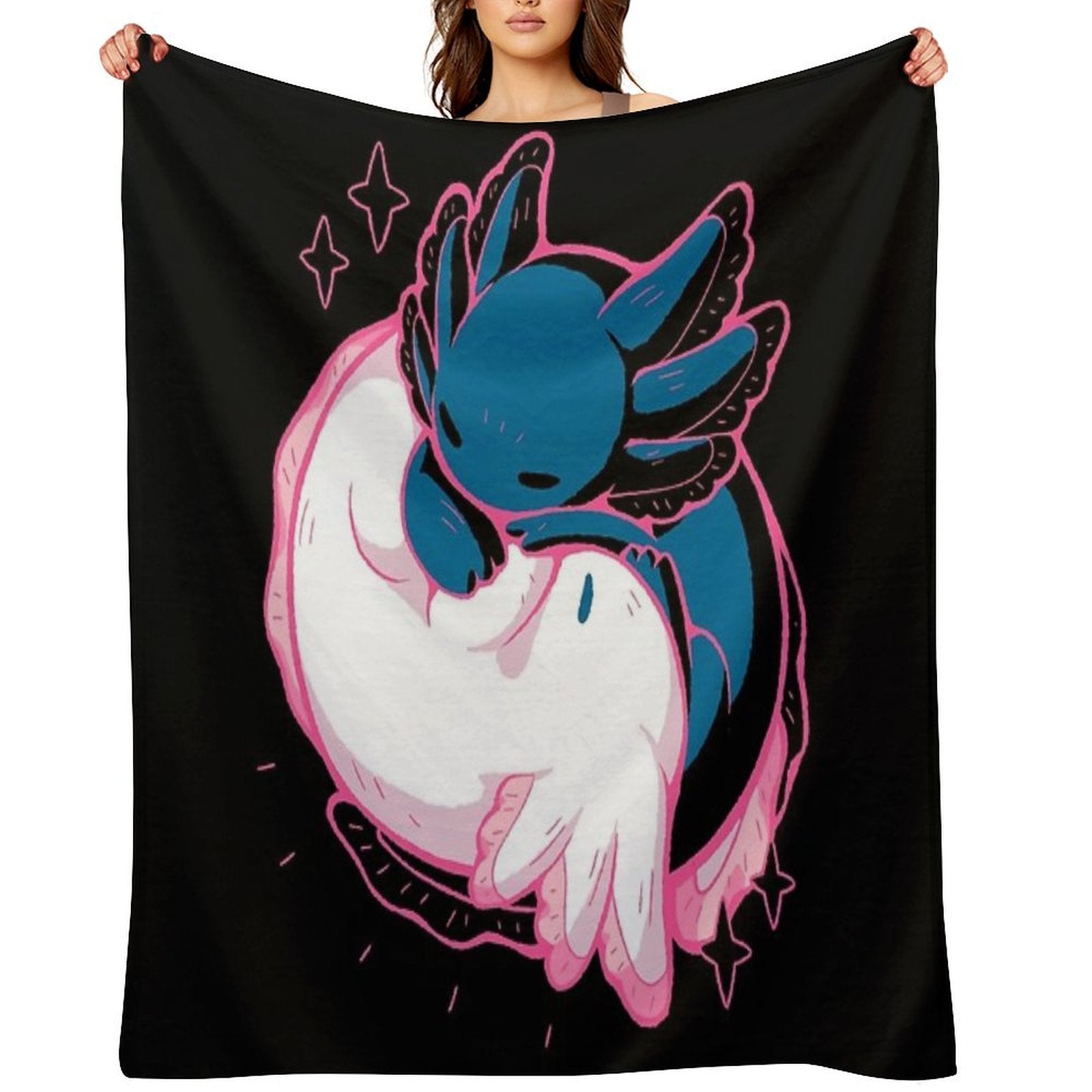 Axolotl Yin Yang Compact Throw Blanket