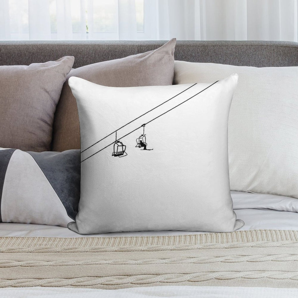 Ski Lift Black And White Soft Easy Maintenance Throw Pillow