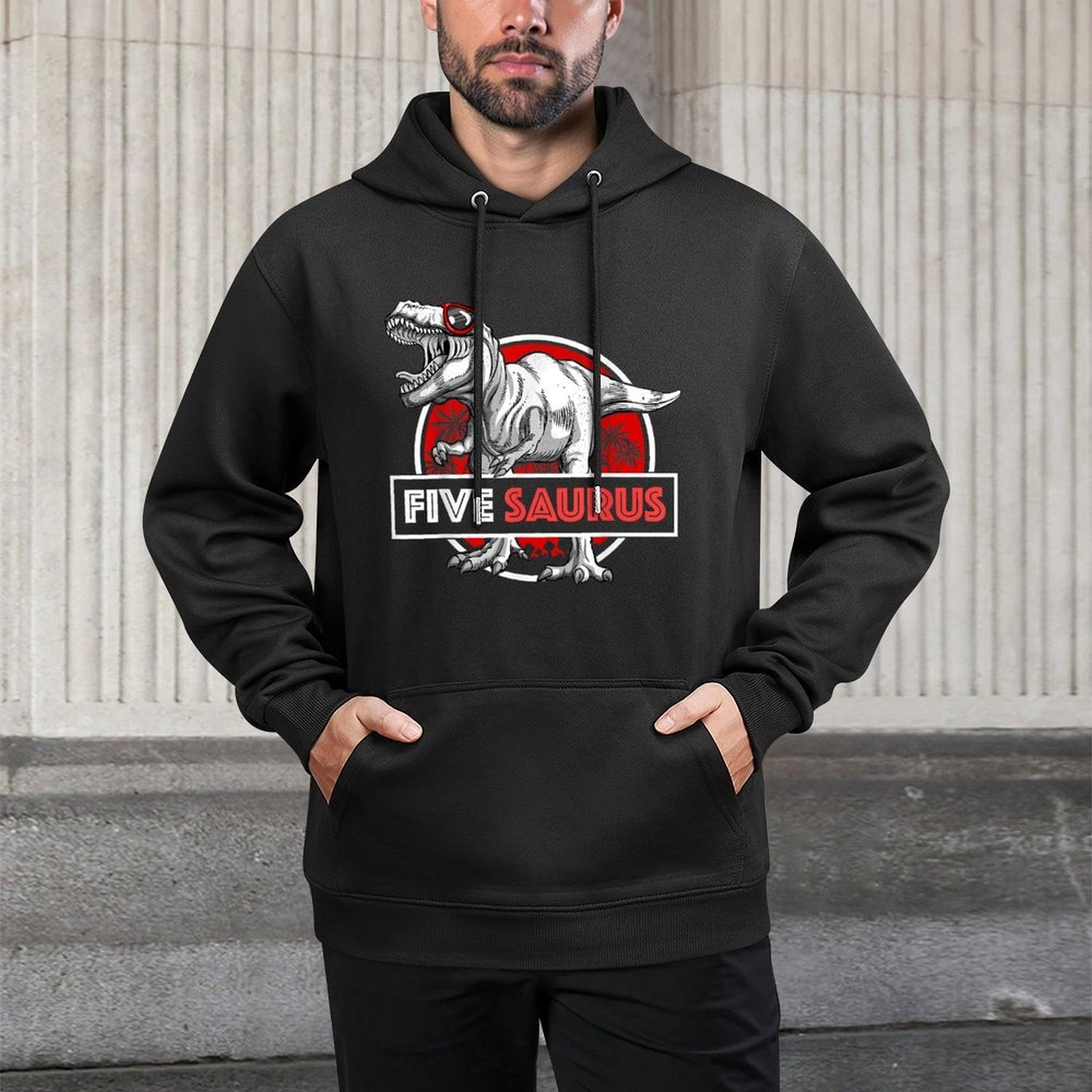 I Am Five Saurus 5 Yrs Old T-Rex for Boys 5th Birthday Gift Relaxed Fit Hoodie