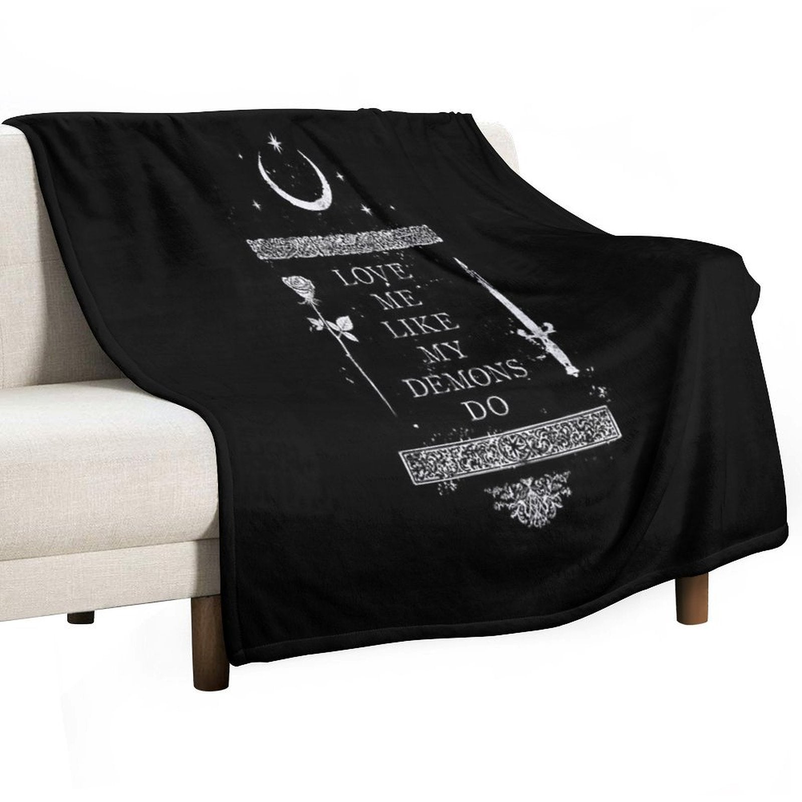 Occult Gothic Grunge Love Me Like My Demons Do Witch Moon Design Premium Throw Blanket