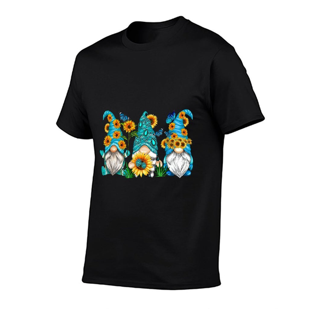 Cute Gnomes With Sunflower Butterfly Gardeners Summer Floral  Easy-care T-Shirt