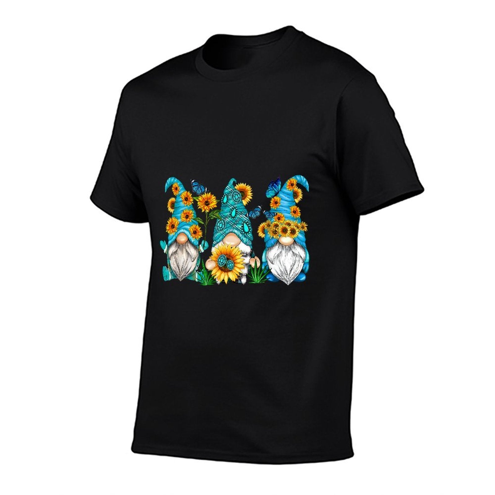 Cute Gnomes With Sunflower Butterfly Gardeners Summer Floral  Easy-care T-Shirt