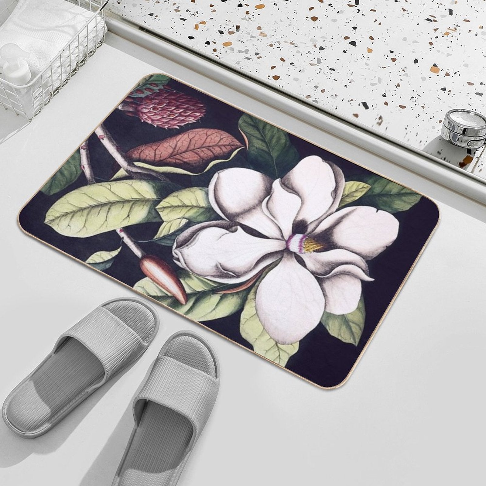 Magnolia Flower  Easy To Clean Bath Mat