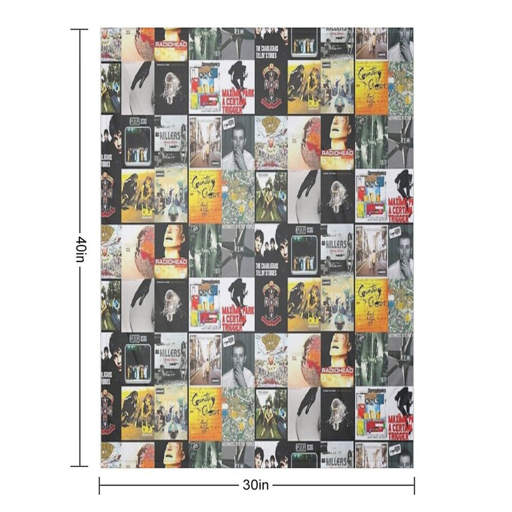 90s 00s Indie Britpop Albums Homage Collage Sustainable Throw Blanket