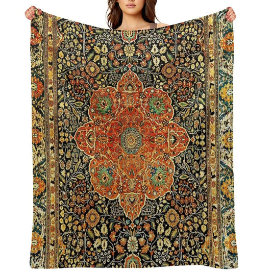 Antique Persian Mohtashem Kashan Rug Print All-season Throw Blanket
