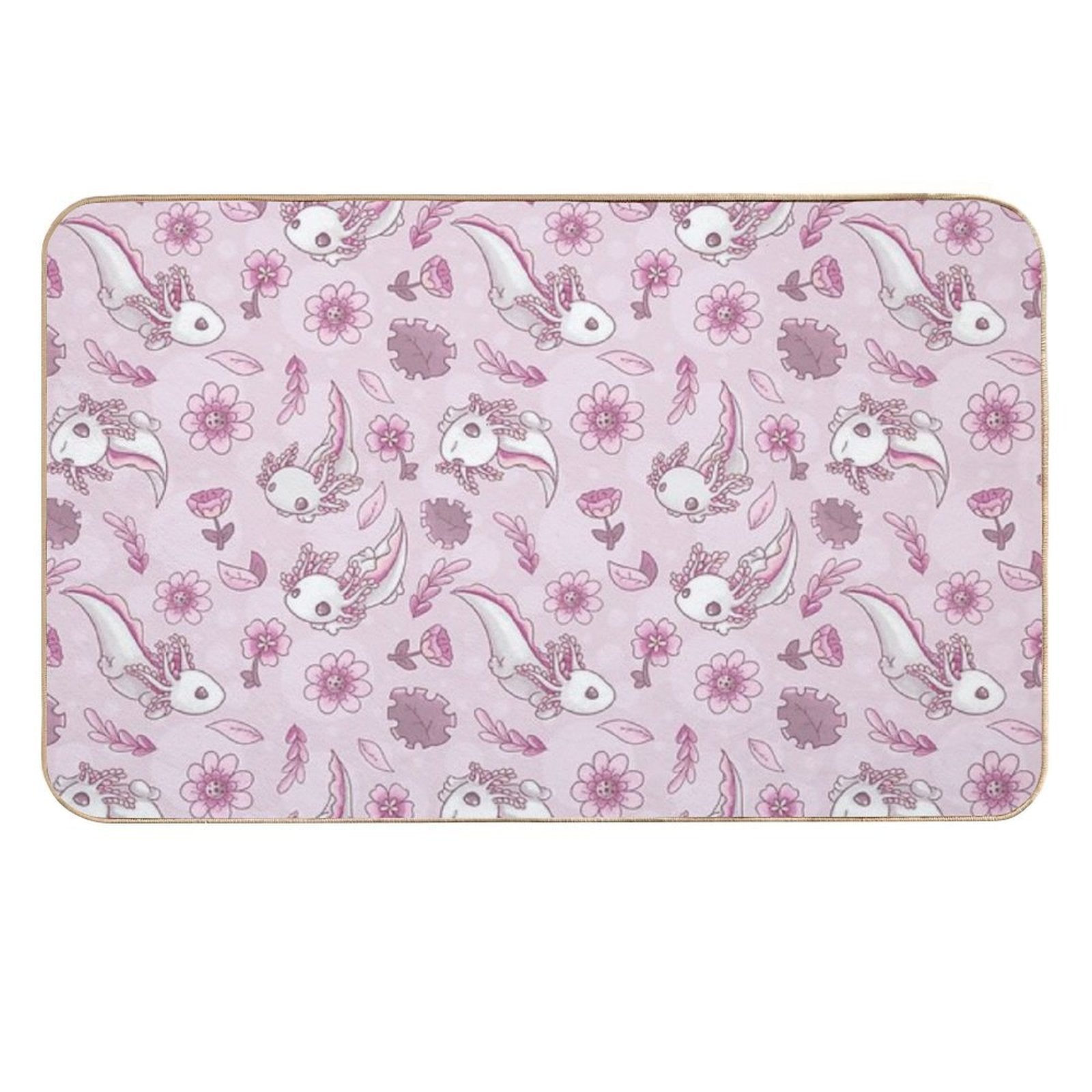 Floral Speckled Axolotl Pattern - Summer Edition  Slip-Resistant Bath Mat
