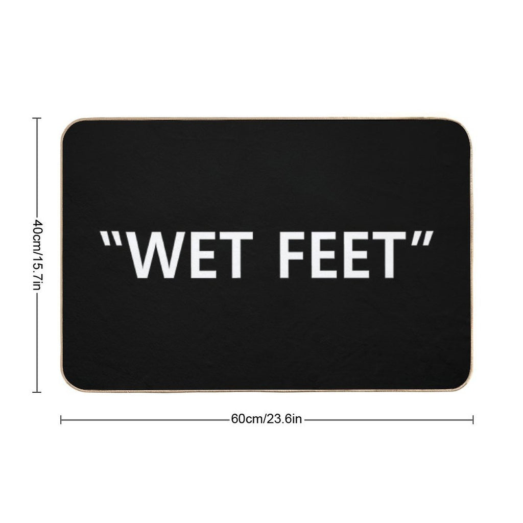 Wet Feet White on Black  Stain-Proof Bath Mat