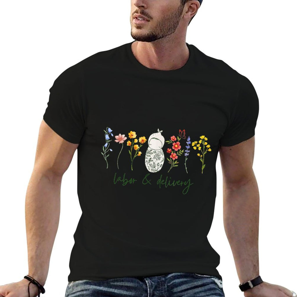 Wildflower Labor And Delivery Nurse Graduation Midwife  Ribbed Collar T-Shirt