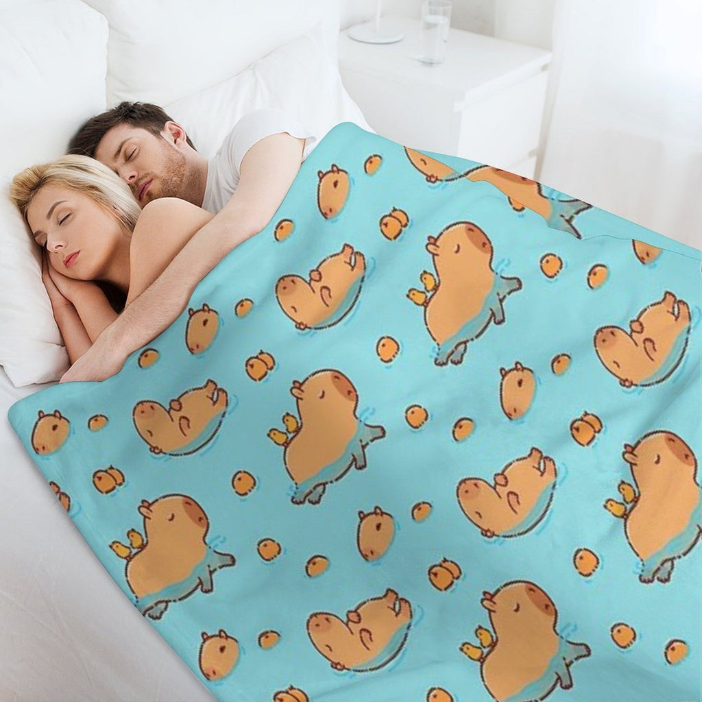 Capybara Pattern Swimming with Oranges Versatility Throw Blanket