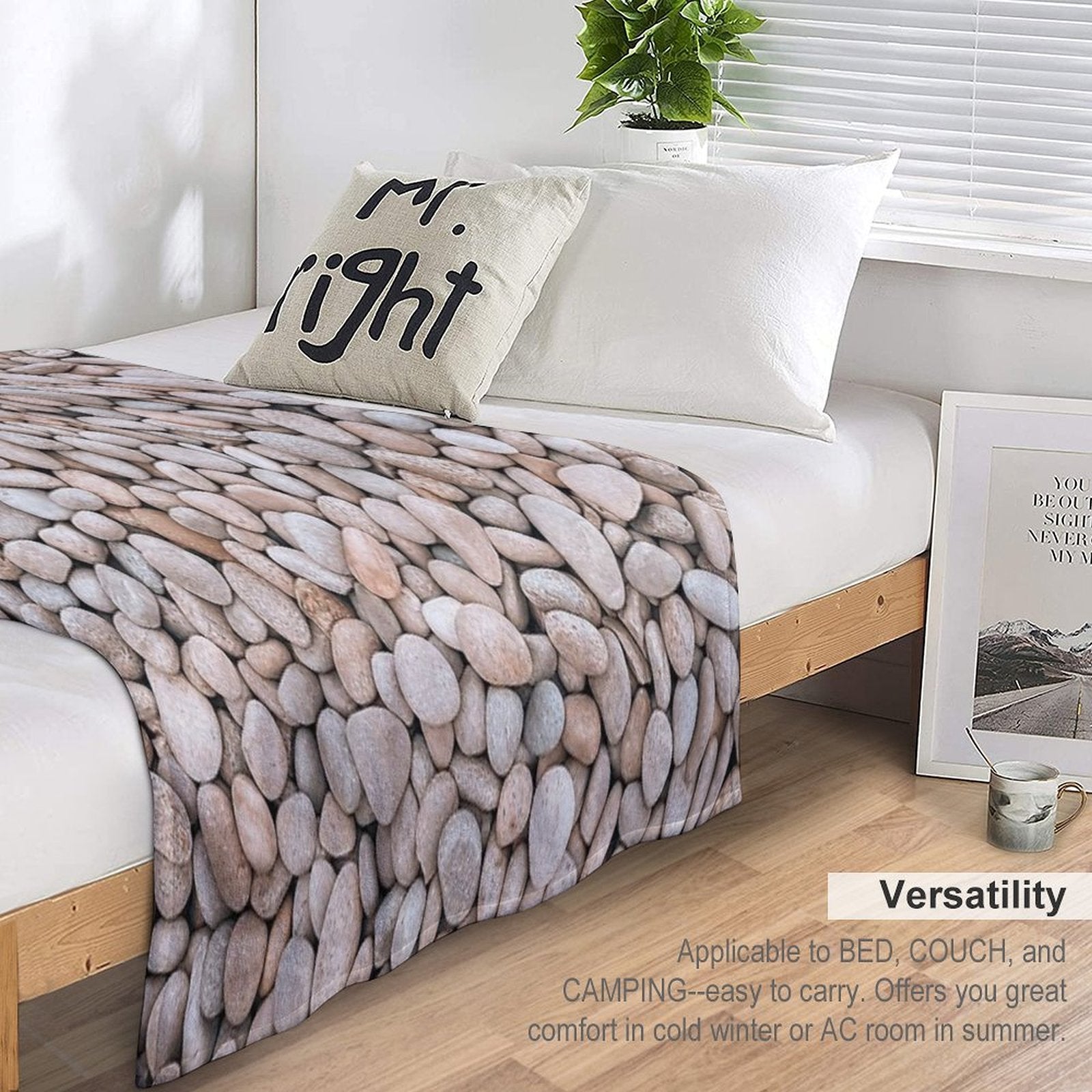 Cream Natural Pebbles Rocks Easy Care Throw Blanket