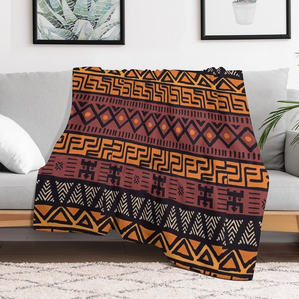 African Tribal Mudcloth Pattern Versatility Throw Blanket