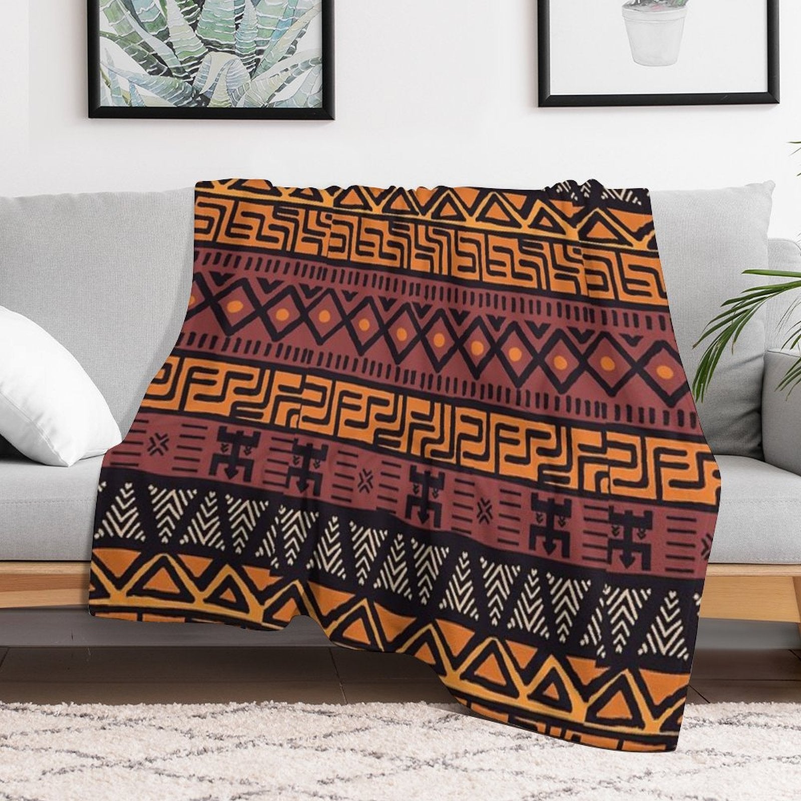 African Tribal Mudcloth Pattern Versatility Throw Blanket