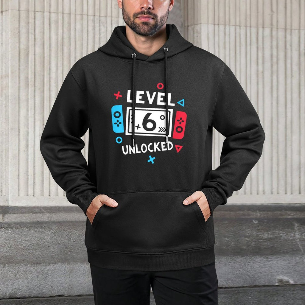 Kids 6th Birthday Boy Level 6 Unlocked Video Game Party Medium-Weight Fabric Hoodie