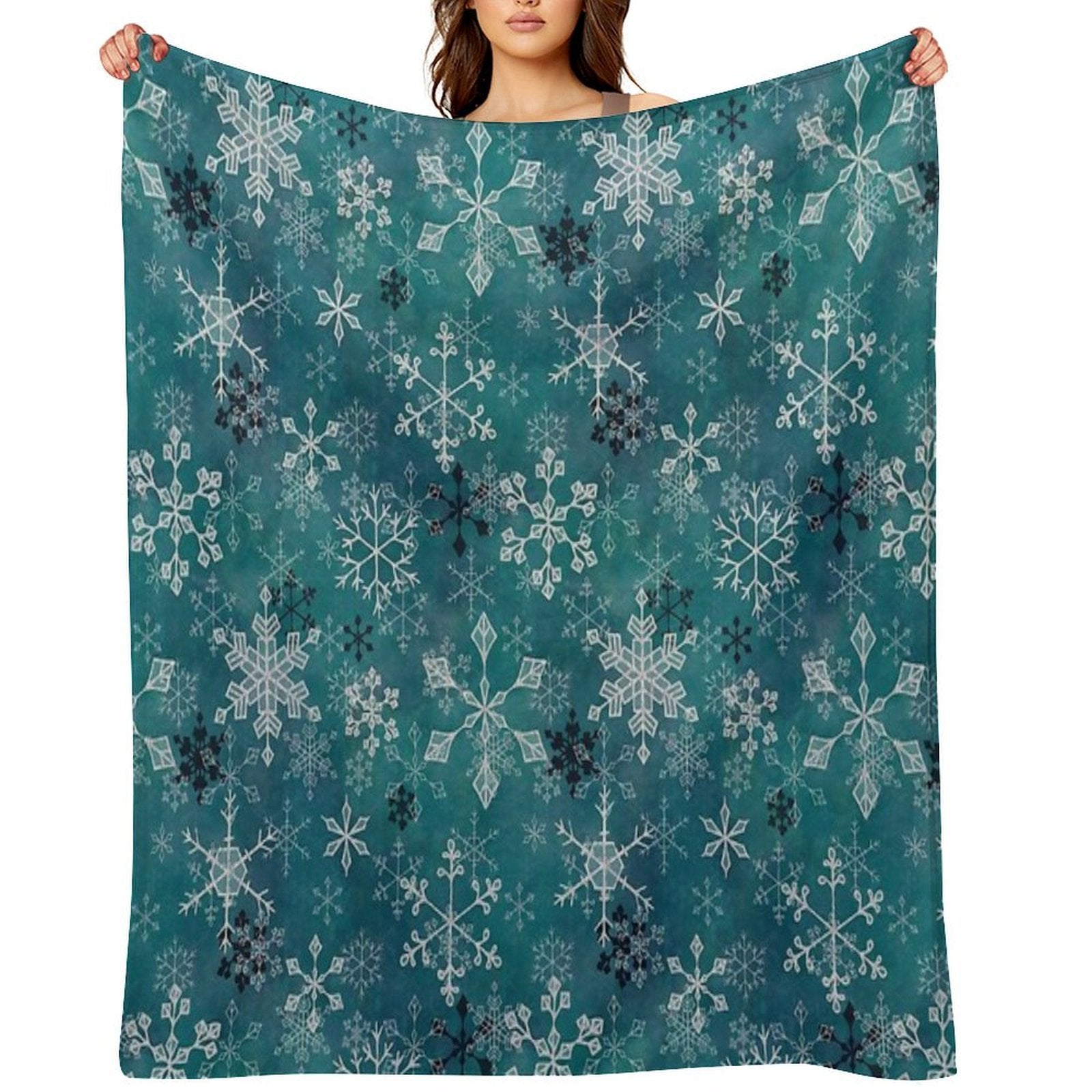 Snowflake Crystals in Teal Comfort Throw Blanket