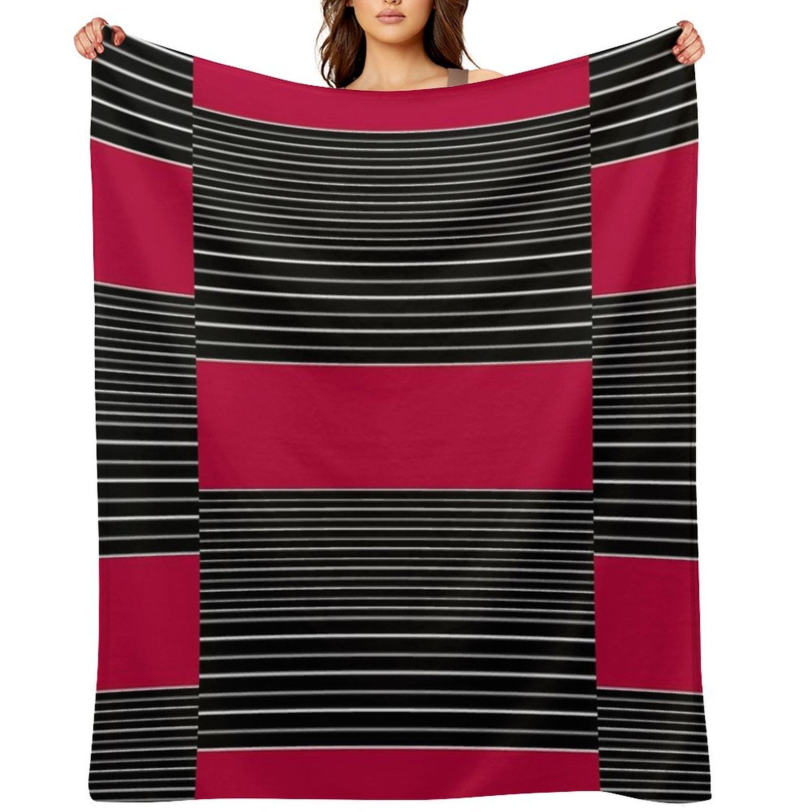 Striped Simple Red , Gray , White Pattern SPORTCLUB Eco-conscious Throw Blanket