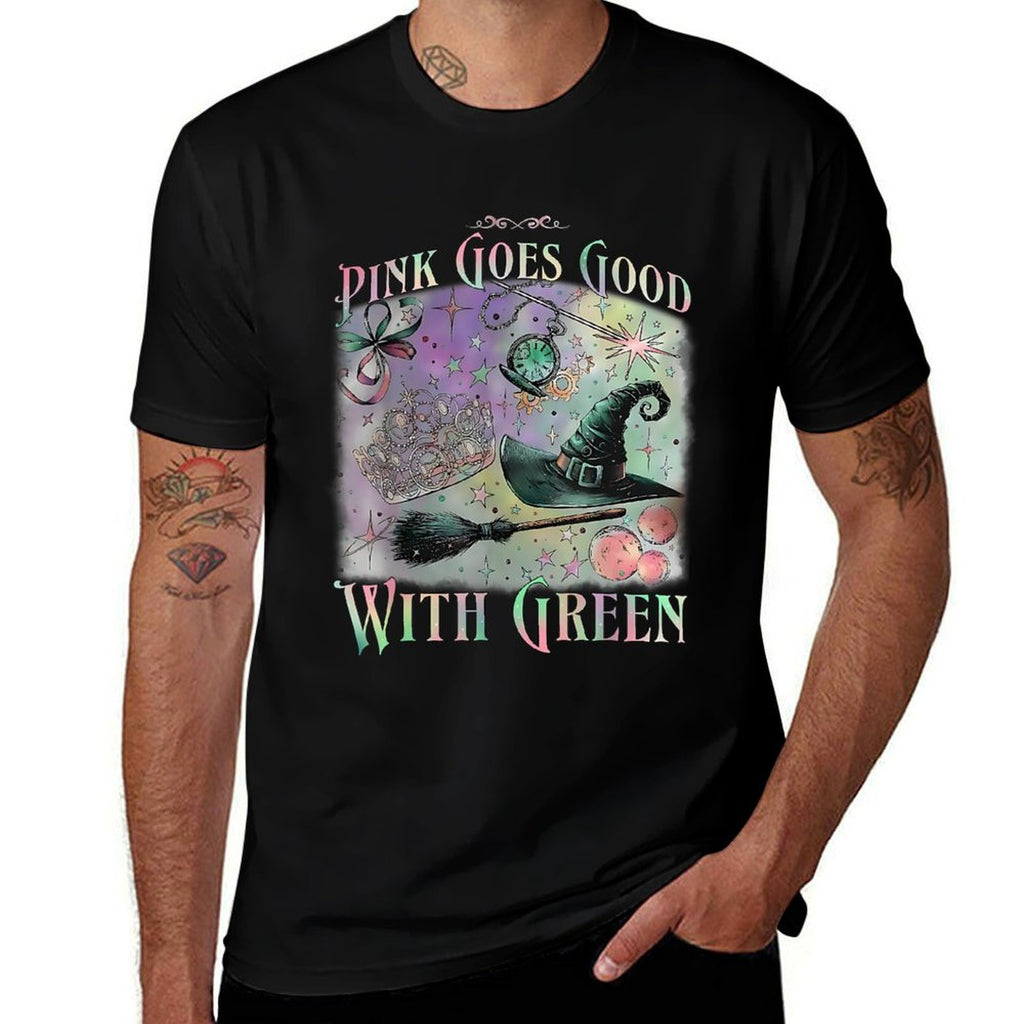 Pink Goes Good With Green Funny Halloween Witch Women Girls  Soft T-Shirt