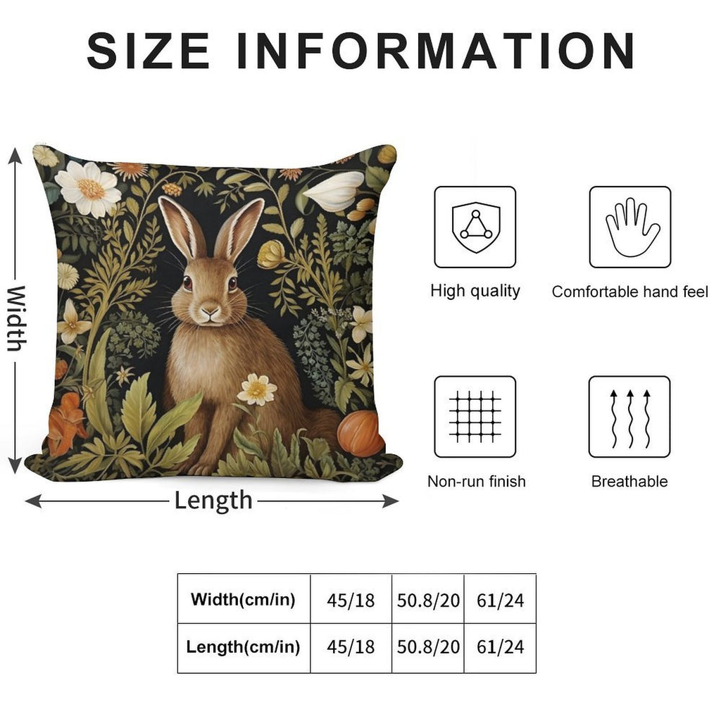 Vintage Rabbit William Morris Style Soft Short Plush Fabric Throw Pillow