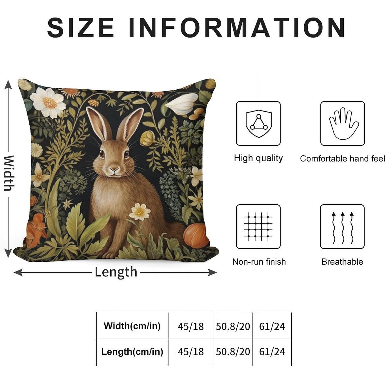 Vintage Rabbit William Morris Style Soft Short Plush Fabric Throw Pillow