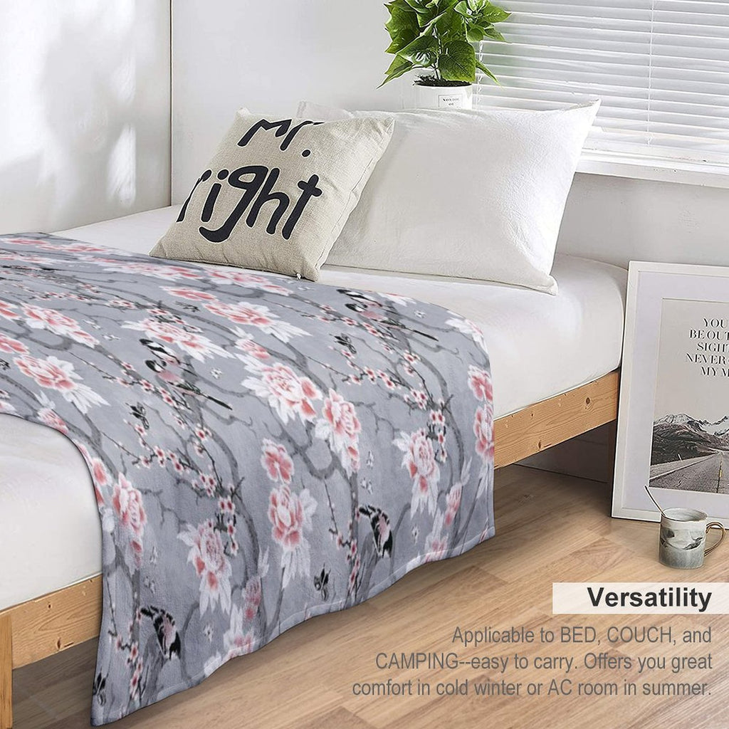 Chinoiserie Birds in Grey Wrinkle-free Throw Blanket