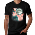 Three Pig Moon  3 Miniature Pigs Howling Swine Weird Piggy  Graphic-printed T-Shirt