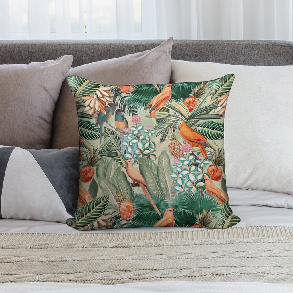 Vintage Orange Tropical Bird Jungle Botanical Garden Nightgarden Soft Style Accent Throw Pillow