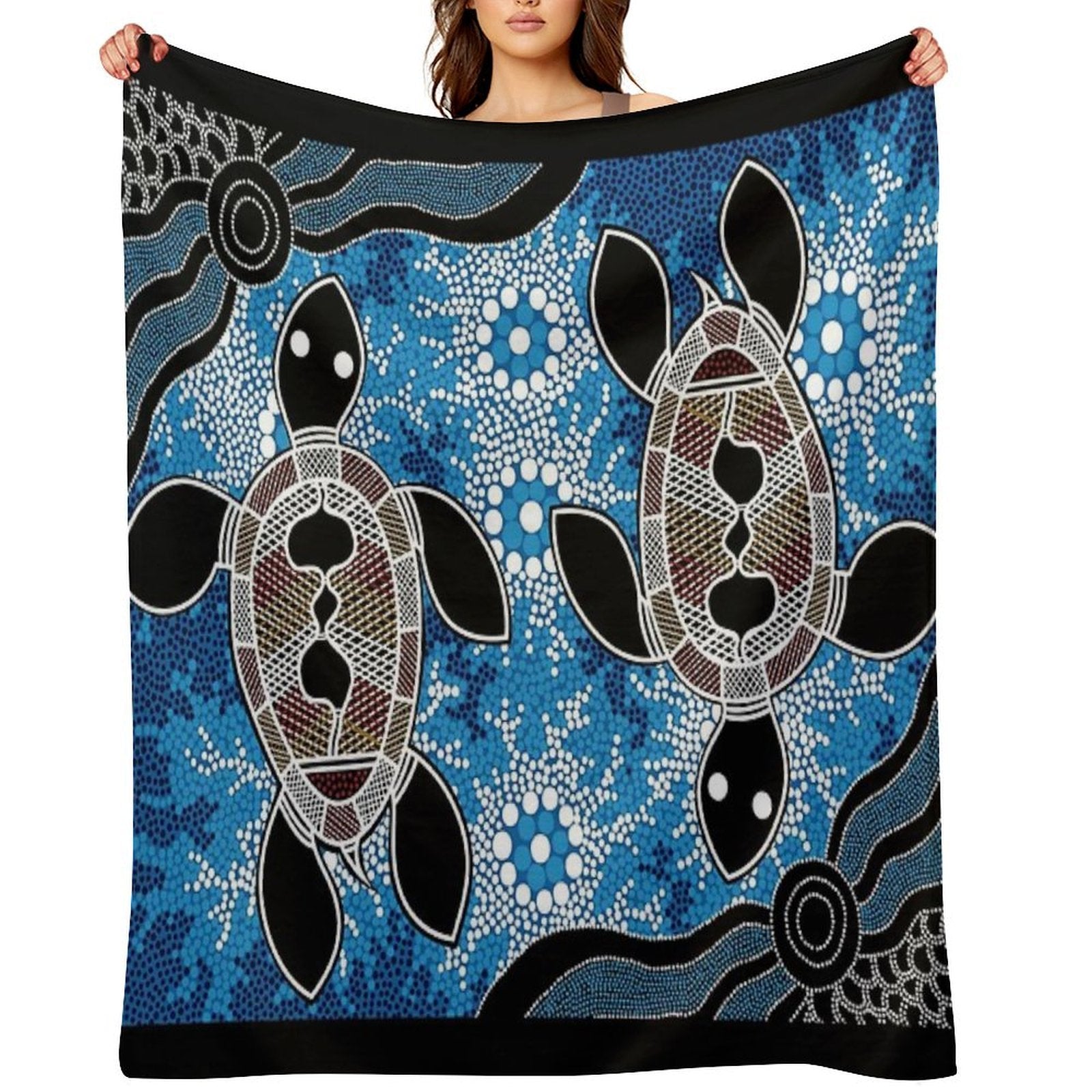 Authentic Aboriginal Art  - Sea Turtles Anti-pilling Throw Blanket