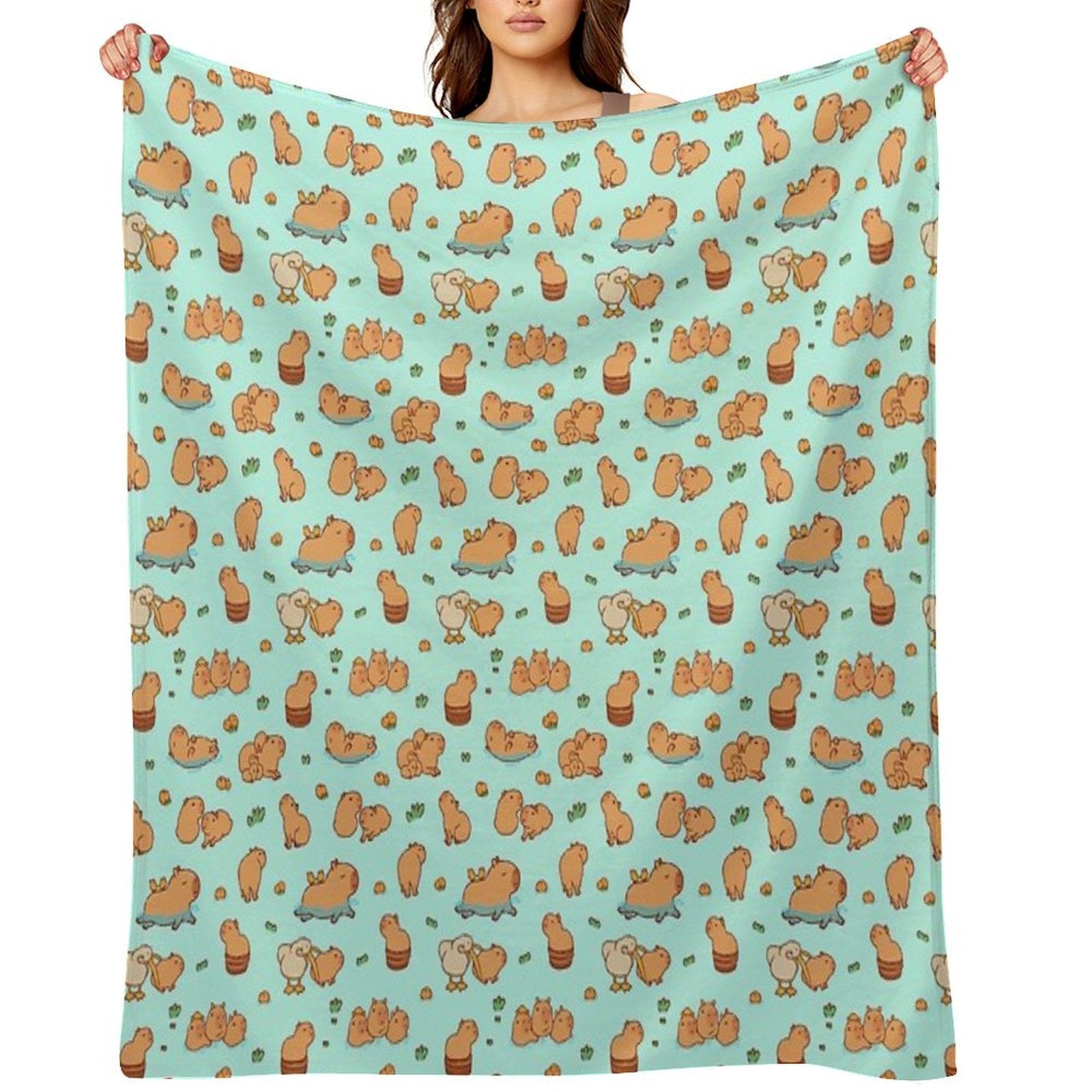 Cute Capybara Art, Illustration Seamless Pattern Gift-ready Throw Blanket