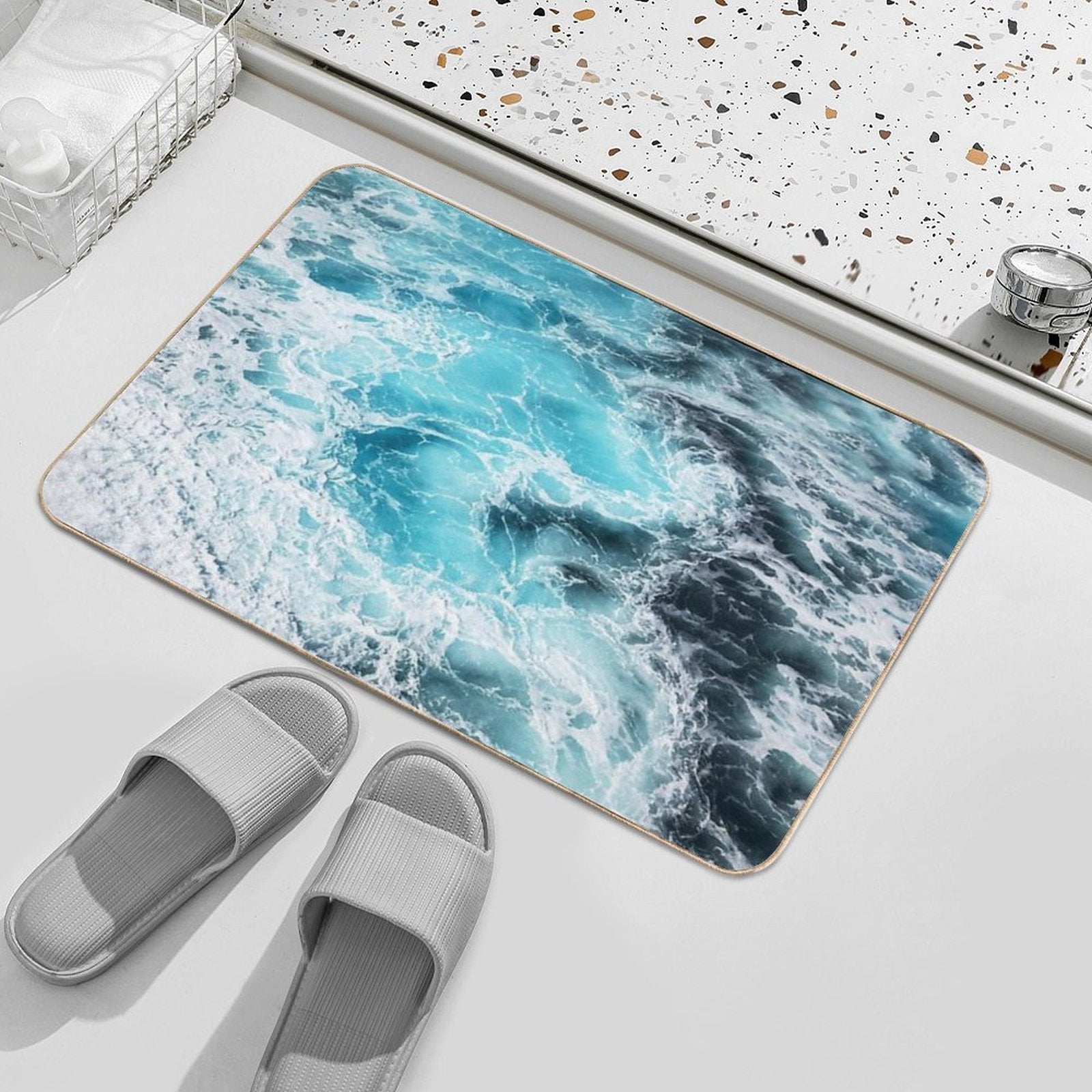 Mesmerizing Blue Ocean Waves  Long-Lasting Bath Mat