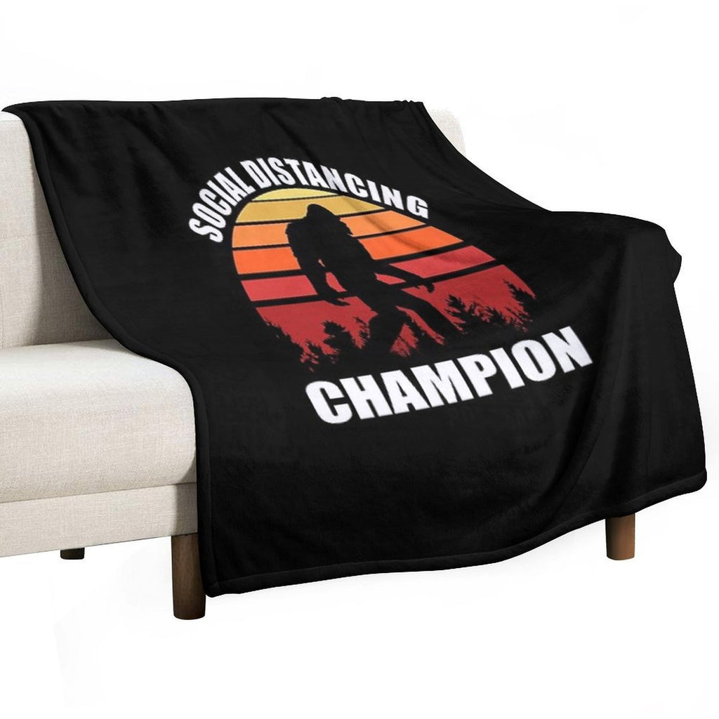 Bigfoot Funny Social Distancing Champion Vintage Sunset Lightweight Throw Blanket