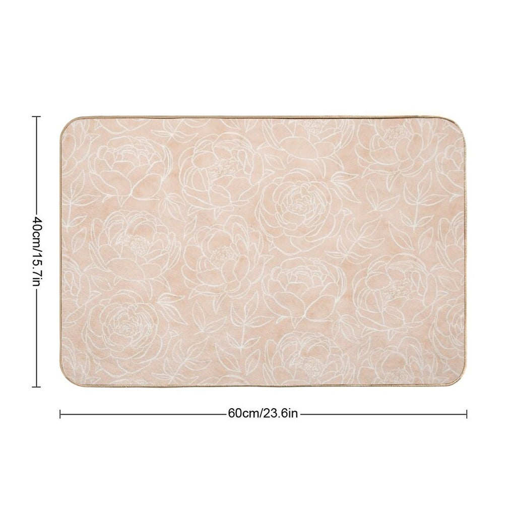 Delicate Peony Flowers on A Pastel Textured Creamy Tan Pattern  Odorless Bath Mat