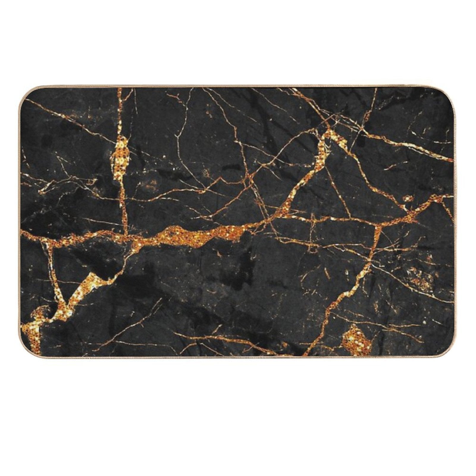 Faux Black Marble with Gold Glitter Veins Durable Bath Mat