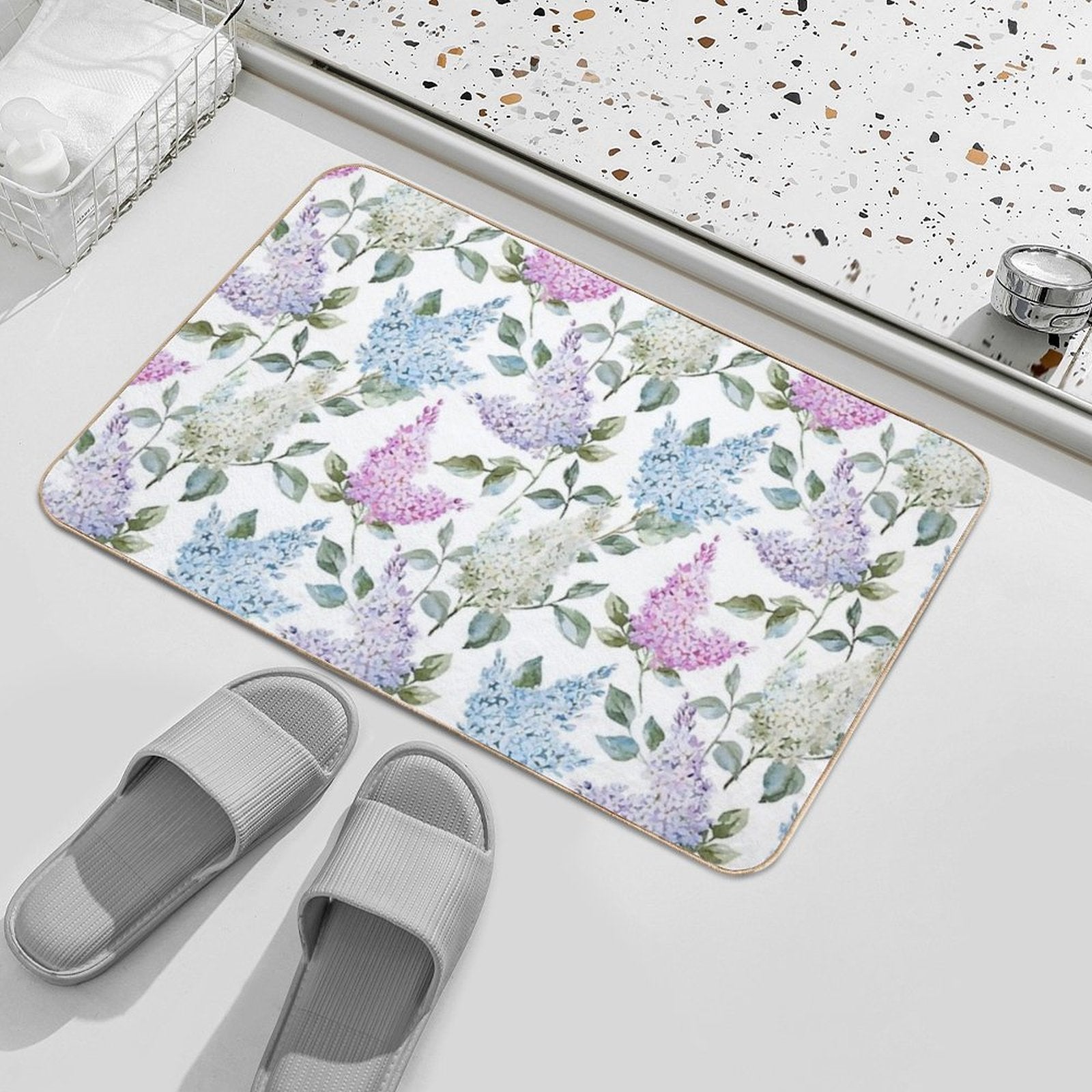 Lilac Flower Retro Vintage Pattern Durable Bath Mat
